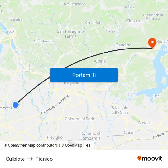 Sulbiate to Pianico map