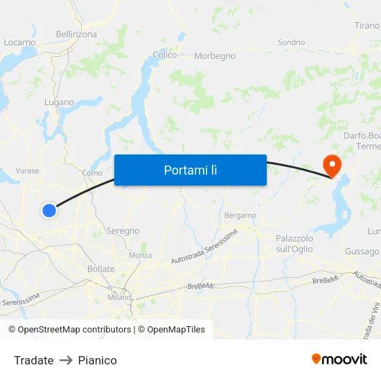 Tradate to Pianico map