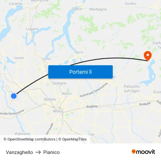 Vanzaghello to Pianico map