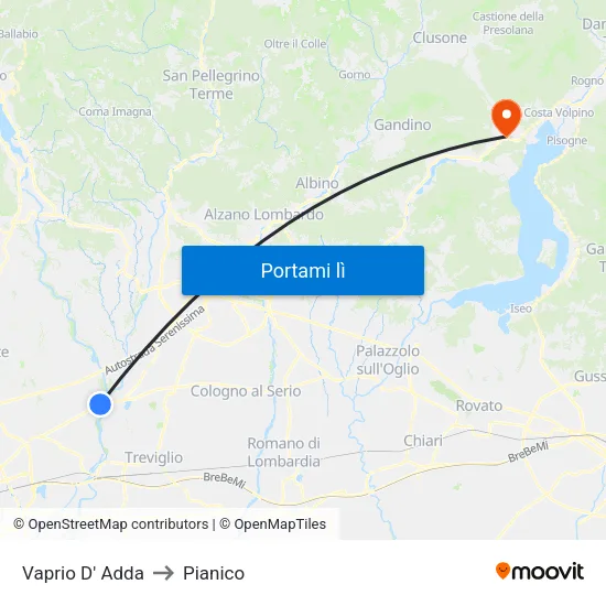 Vaprio D' Adda to Pianico map