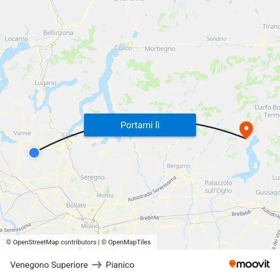 Venegono Superiore to Pianico map