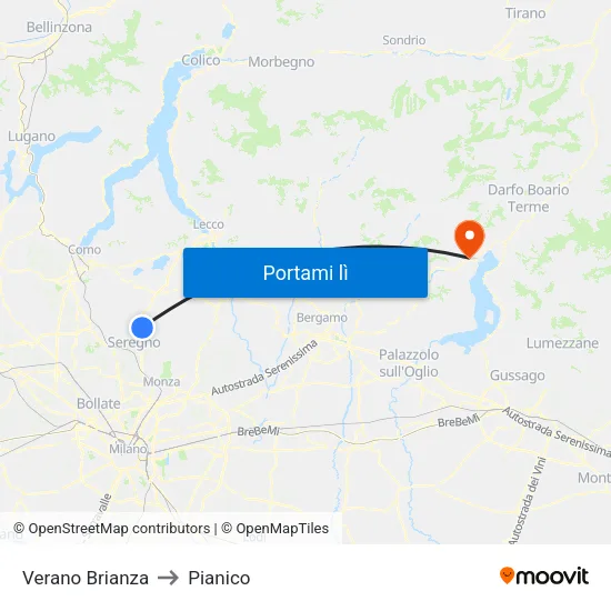 Verano Brianza to Pianico map