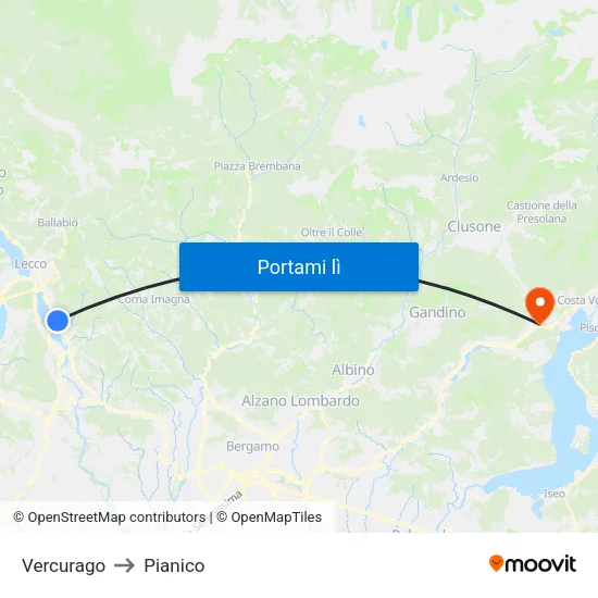 Vercurago to Pianico map