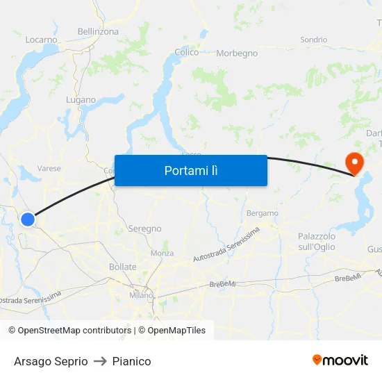 Arsago Seprio to Pianico map