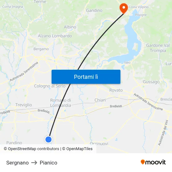 Sergnano to Pianico map