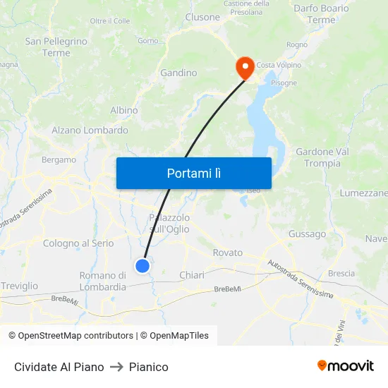 Cividate Al Piano to Pianico map
