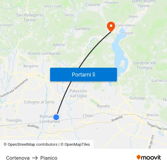 Cortenova to Pianico map