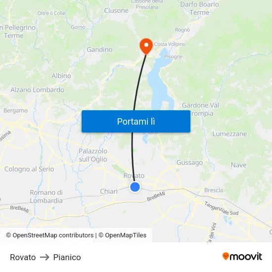 Rovato to Pianico map