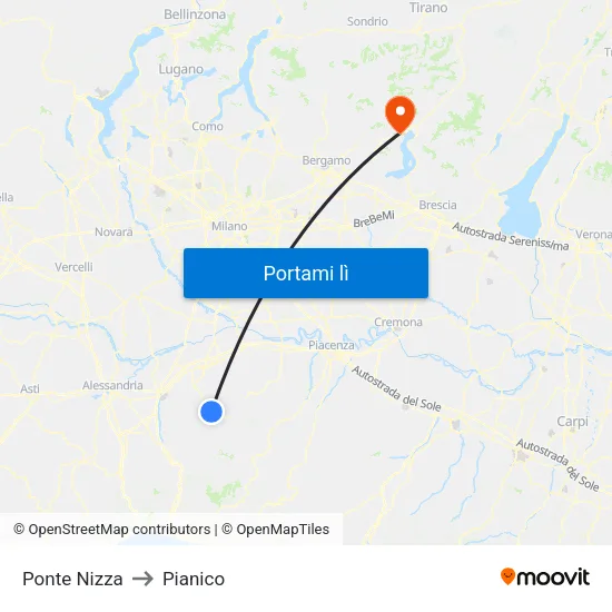 Ponte Nizza to Pianico map