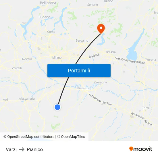 Varzi to Pianico map