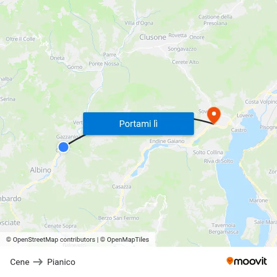 Cene to Pianico map