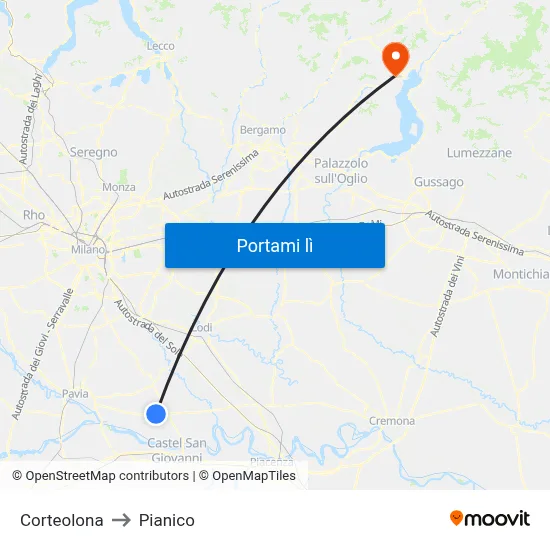 Corteolona to Pianico map
