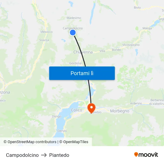 Campodolcino to Piantedo map