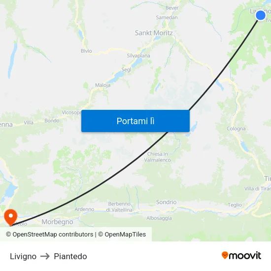 Livigno to Piantedo map