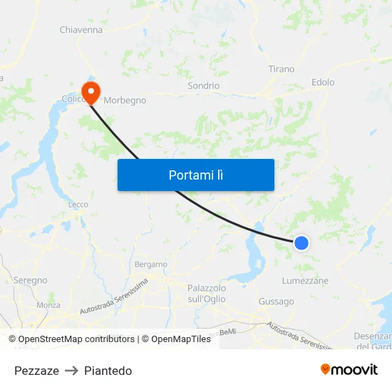 Pezzaze to Piantedo map