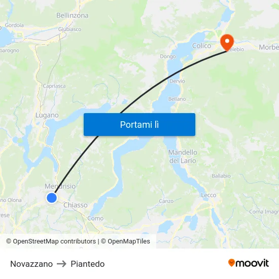 Novazzano to Piantedo map