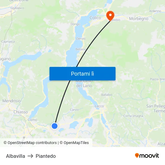 Albavilla to Piantedo map