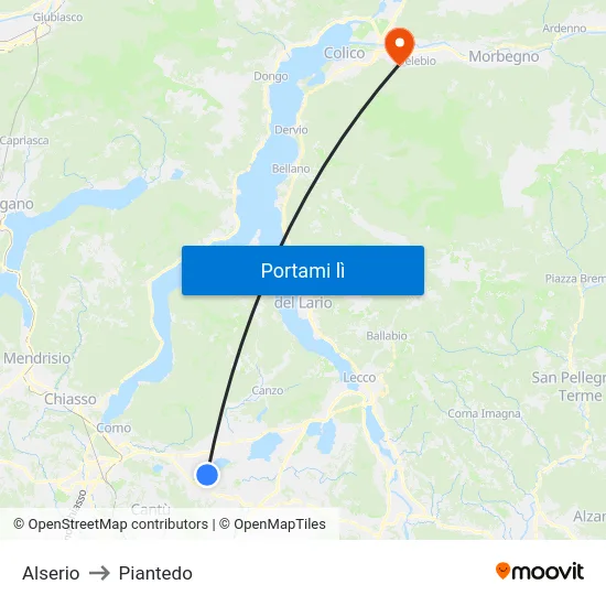 Alserio to Piantedo map
