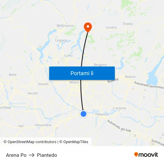 Arena Po to Piantedo map