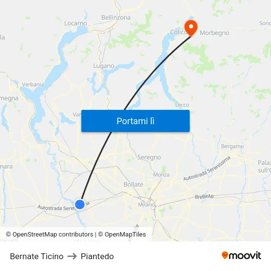 Bernate Ticino to Piantedo map