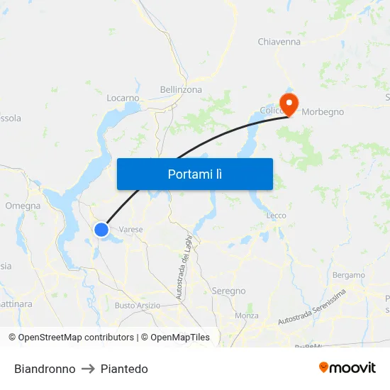 Biandronno to Piantedo map