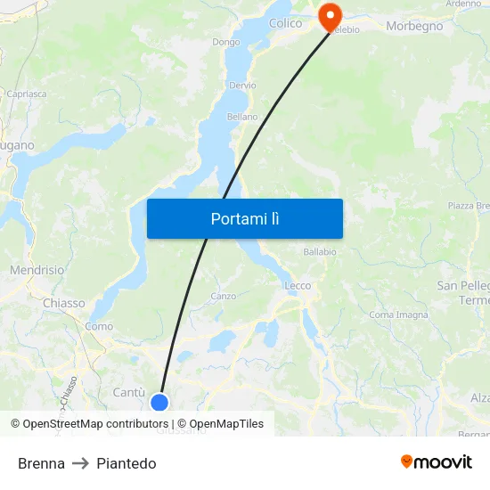 Brenna to Piantedo map