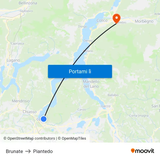 Brunate to Piantedo map