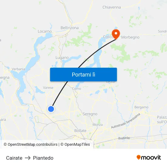 Cairate to Piantedo map