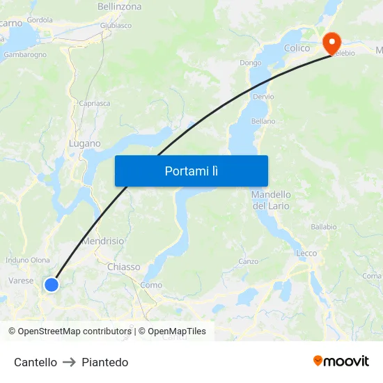 Cantello to Piantedo map