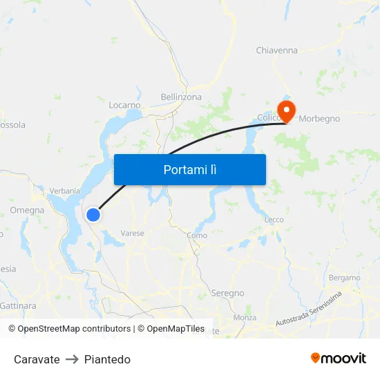 Caravate to Piantedo map