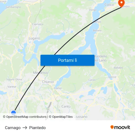 Carnago to Piantedo map