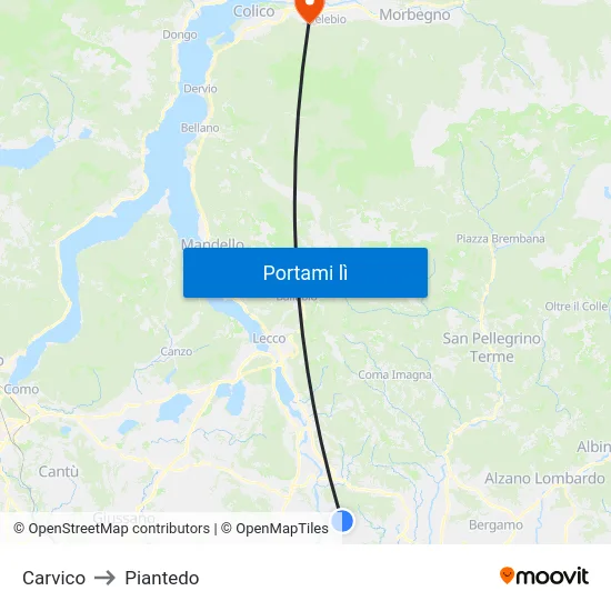 Carvico to Piantedo map