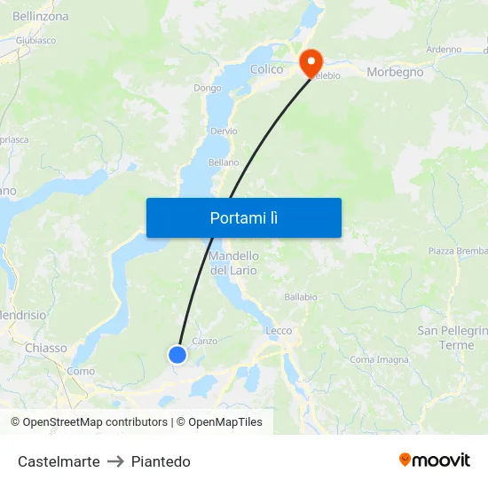 Castelmarte to Piantedo map