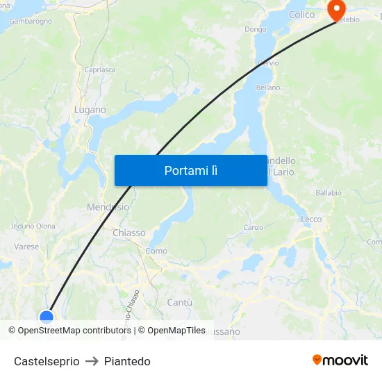Castelseprio to Piantedo map
