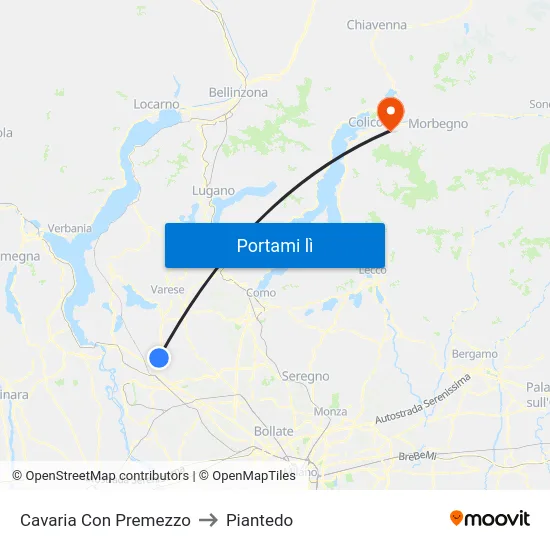 Cavaria Con Premezzo to Piantedo map