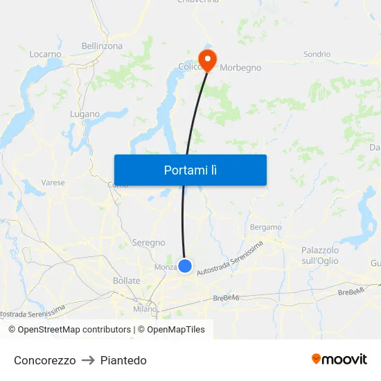 Concorezzo to Piantedo map