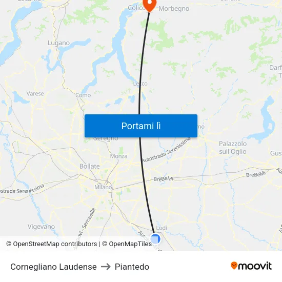 Cornegliano Laudense to Piantedo map