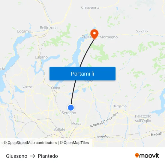 Giussano to Piantedo map