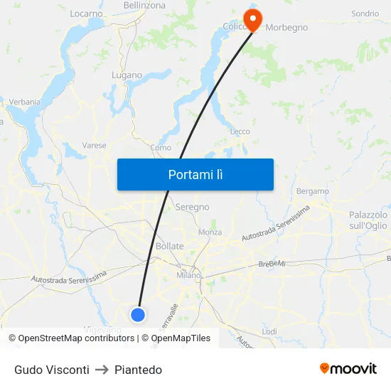 Gudo Visconti to Piantedo map
