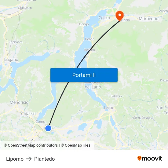 Lipomo to Piantedo map