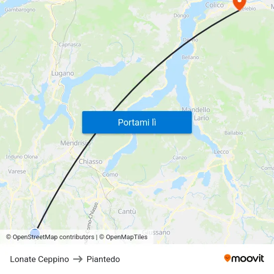 Lonate Ceppino to Piantedo map