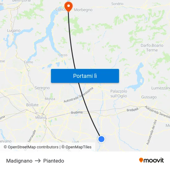 Madignano to Piantedo map