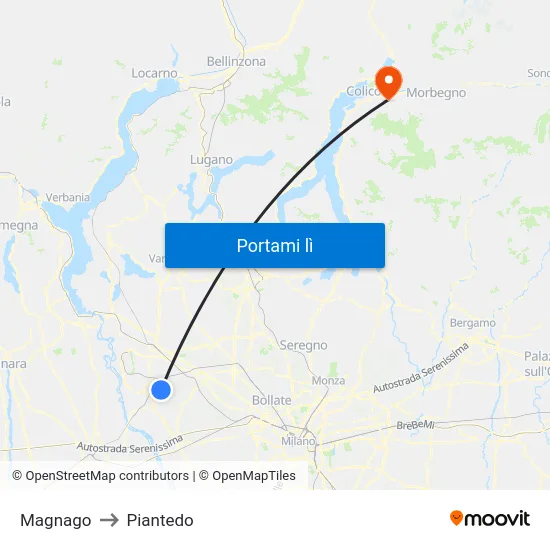 Magnago to Piantedo map