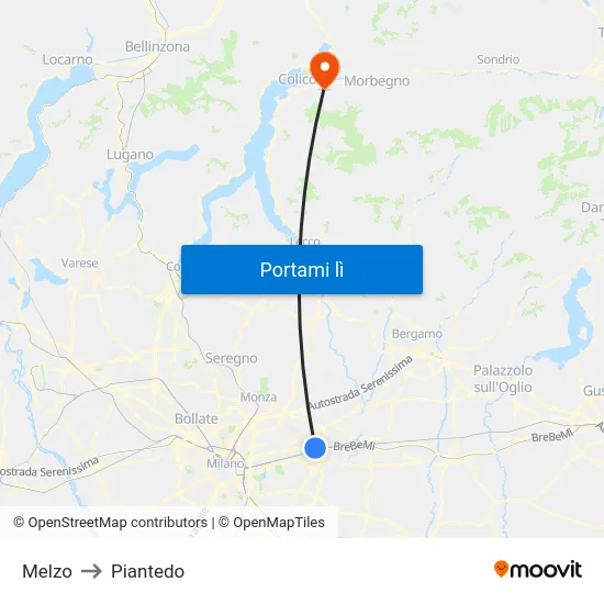 Melzo to Piantedo map