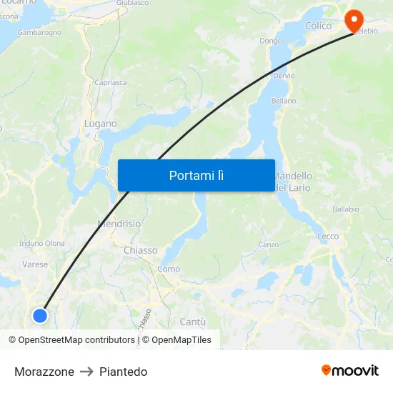 Morazzone to Piantedo map