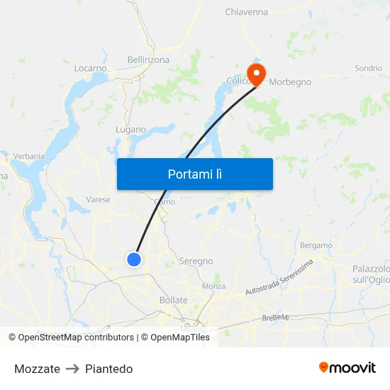 Mozzate to Piantedo map