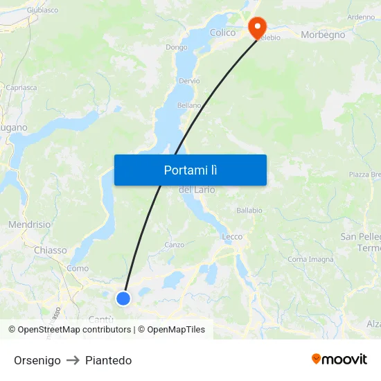 Orsenigo to Piantedo map