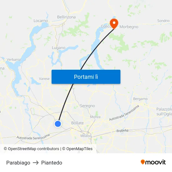 Parabiago to Piantedo map