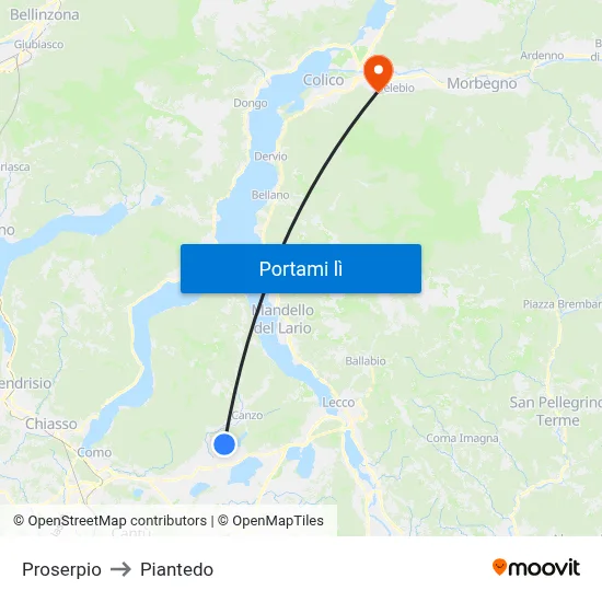 Proserpio to Piantedo map