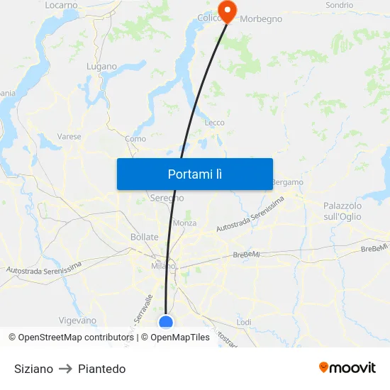 Siziano to Piantedo map